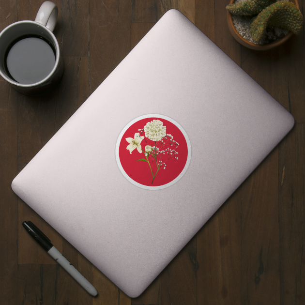 white flower floral with red circle background by FRH Design